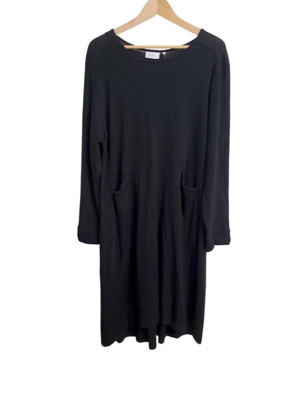 Foil Women Merino Wool Midi Not As It Seams Dress XL Black Long Sleeve Lagenlook